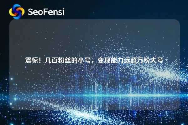 震惊！几百粉丝的小号，变现能力远超万粉大号