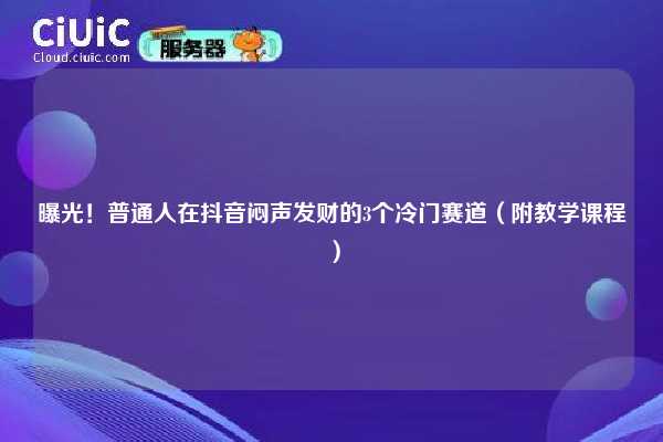 曝光！普通人在抖音闷声发财的3个冷门赛道（附教学课程）