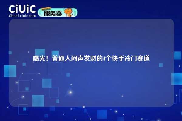 曝光！普通人闷声发财的4个快手冷门赛道