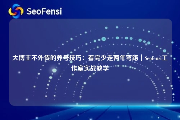 大博主不外传的养号技巧：看完少走两年弯路｜Seofensi工作室实战教学