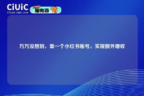 万万没想到，靠一个小红书账号，实现额外增收