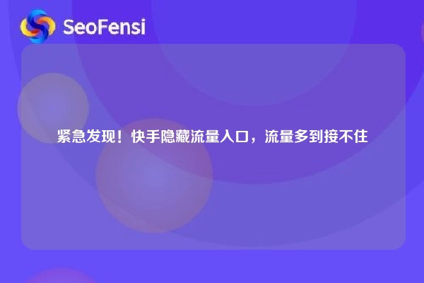 紧急发现！快手隐藏流量入口，流量多到接不住